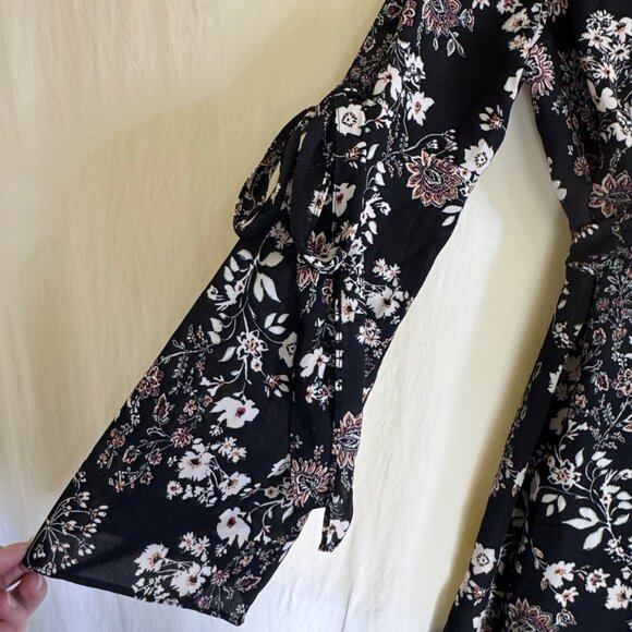 Maurice’s Dress Woman’s Size Small Black w/ Pink & White Floral Print Belted - Picture 3 of 10